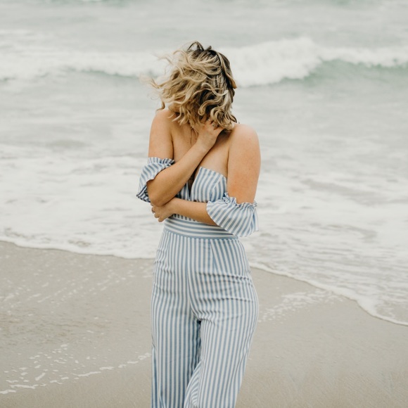 boutique Dresses & Skirts - Striped Off the Shoulder Jumpsuit